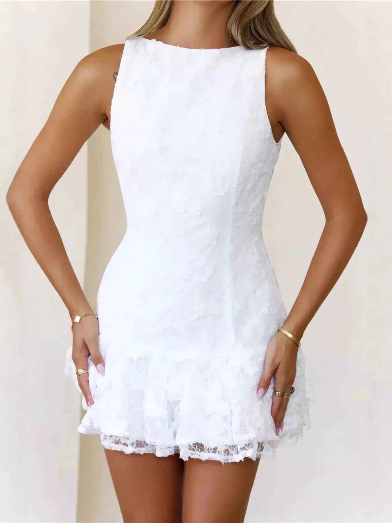 Lace Ruffle Hem Mini Dress