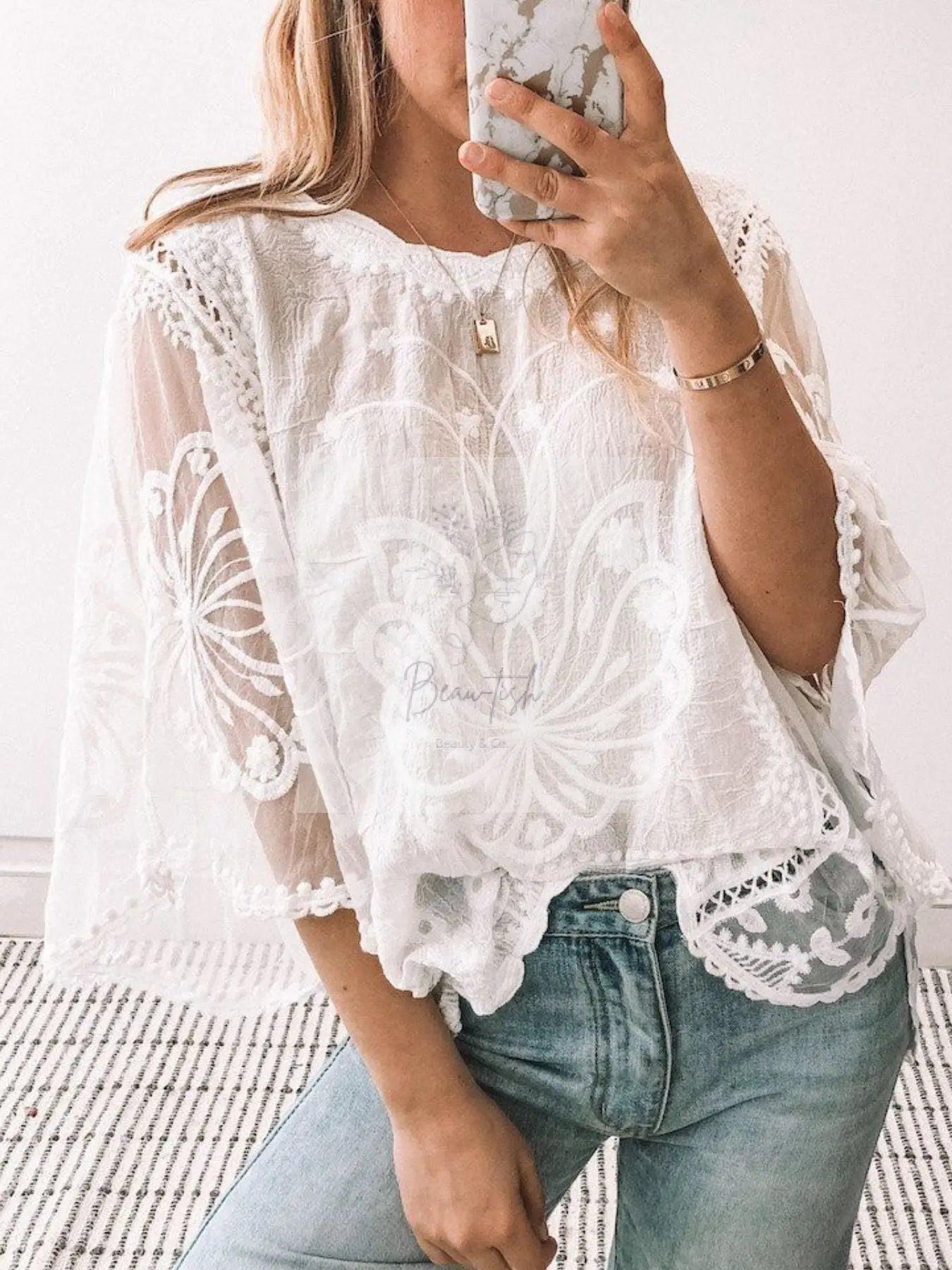 Lace Sheer Sleeve Blouse