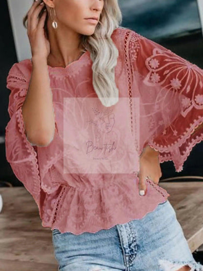 Lace Sheer Sleeve Blouse