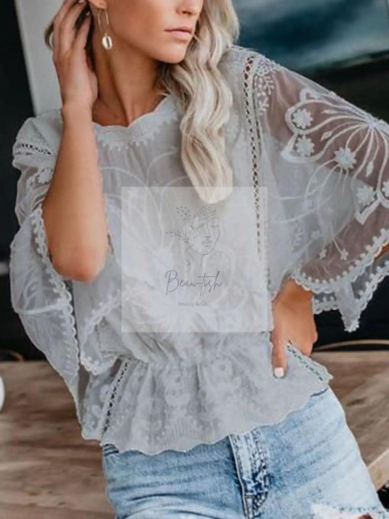 Lace Sheer Sleeve Blouse