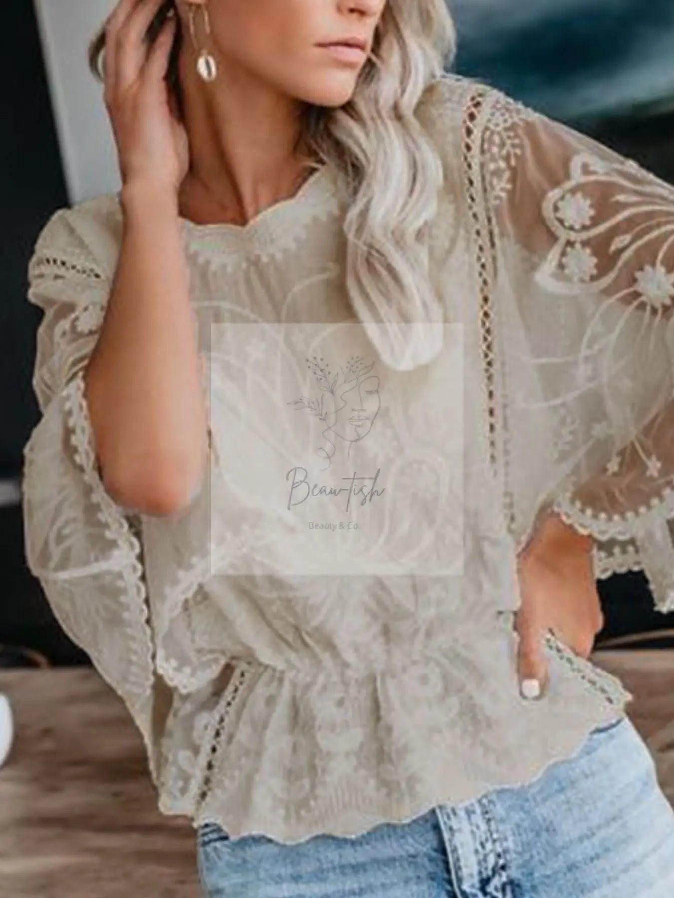 Lace Sheer Sleeve Blouse