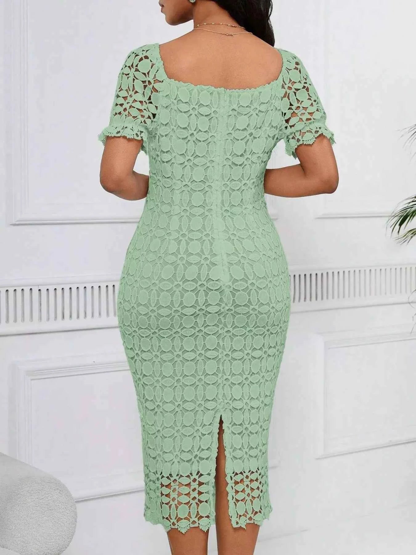 Lace Short Sleeve Midi Dress