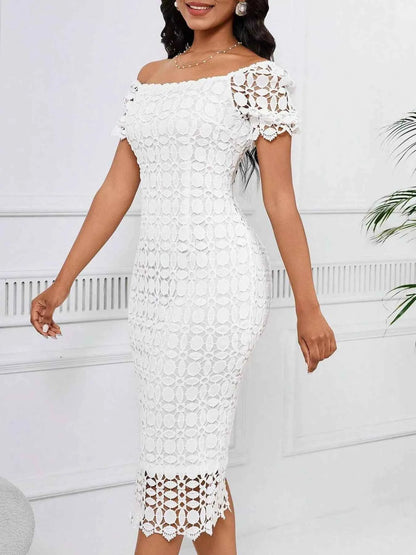 Lace Short Sleeve Midi Dress