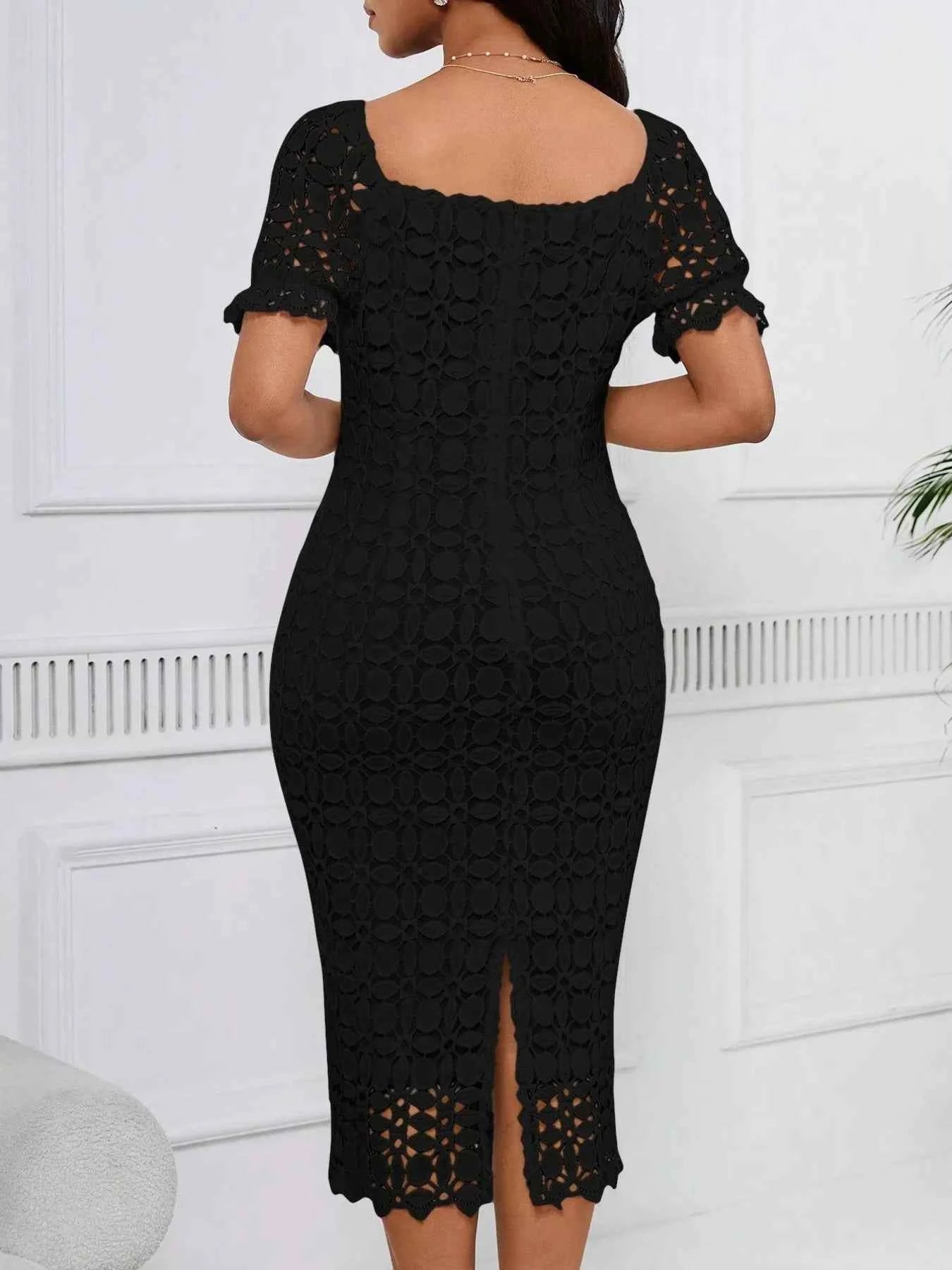 Lace Short Sleeve Midi Dress
