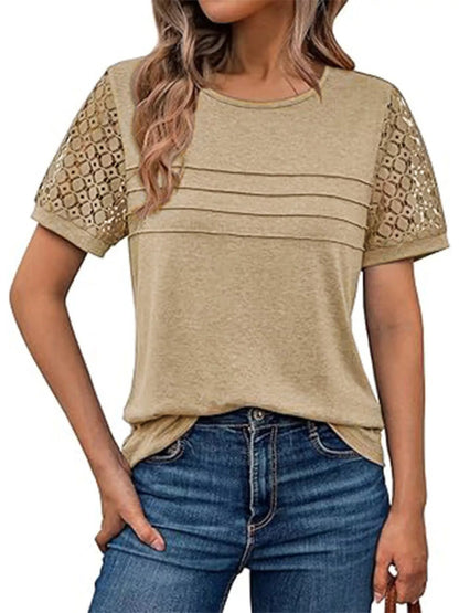 Lace Short Sleeve Round Neck T-Shirt