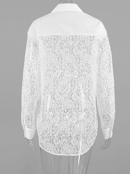 Lace Sleeve Button-Down Shirt