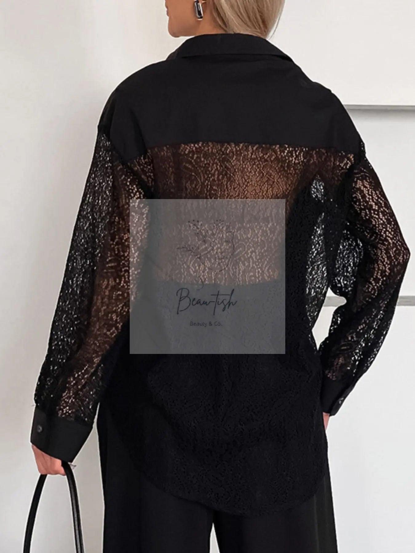 Lace Sleeve Button-Down Shirt