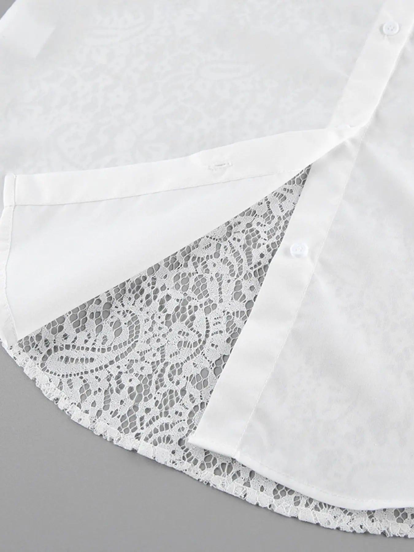 Lace Sleeve Button-Down Shirt
