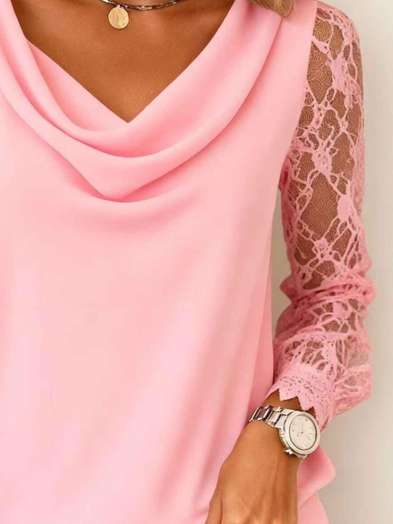 Lace Sleeve Cowl Neck Blouse