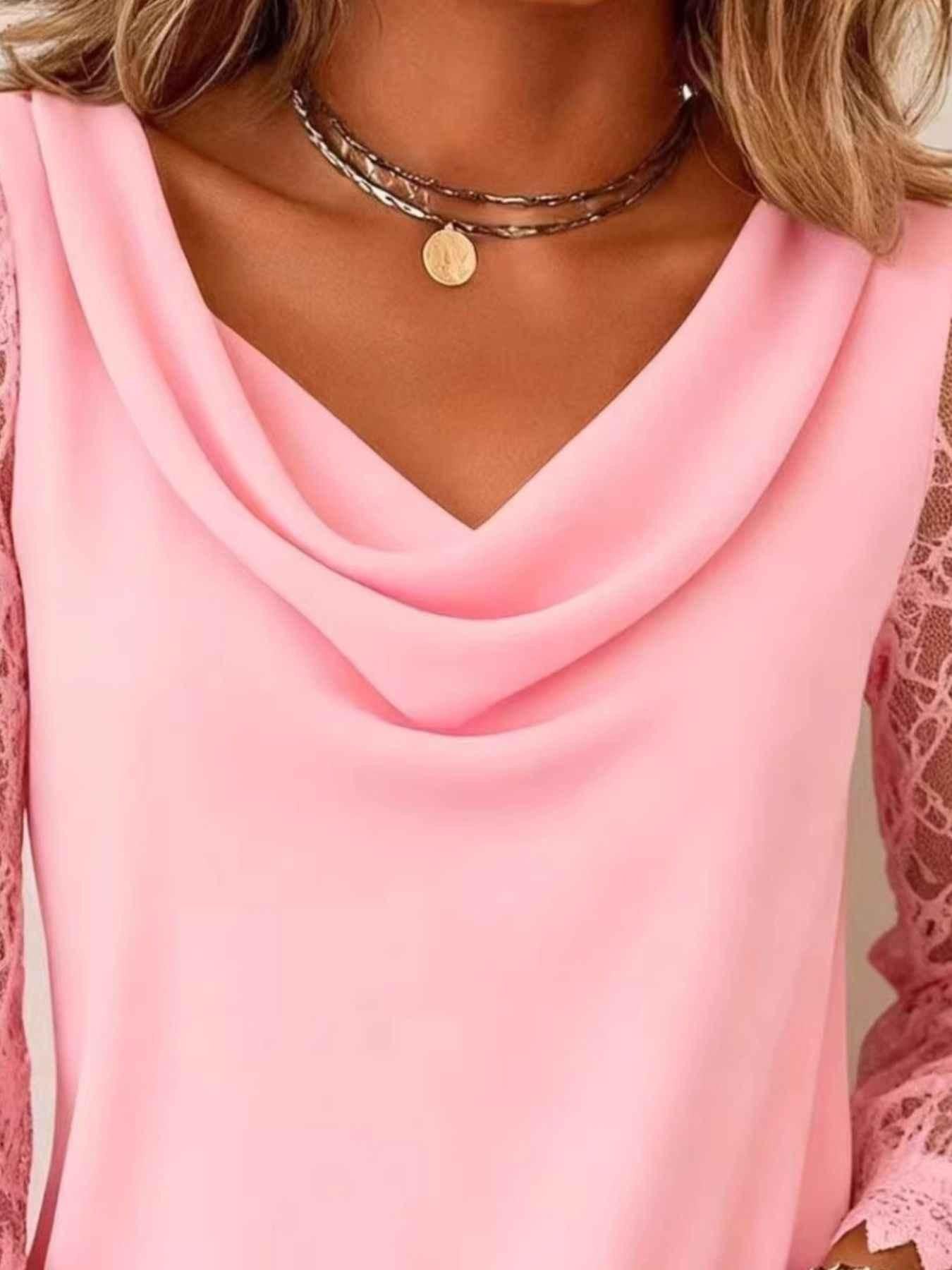 Lace Sleeve Cowl Neck Blouse