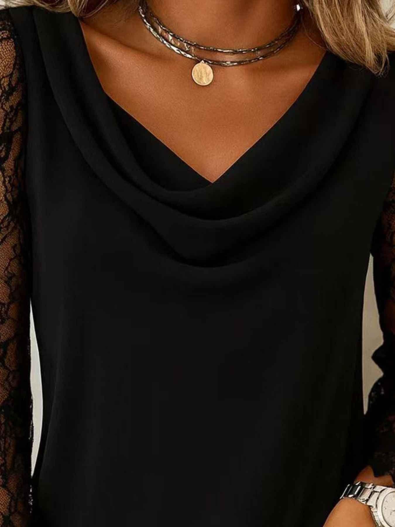 Lace Sleeve Cowl Neck Blouse