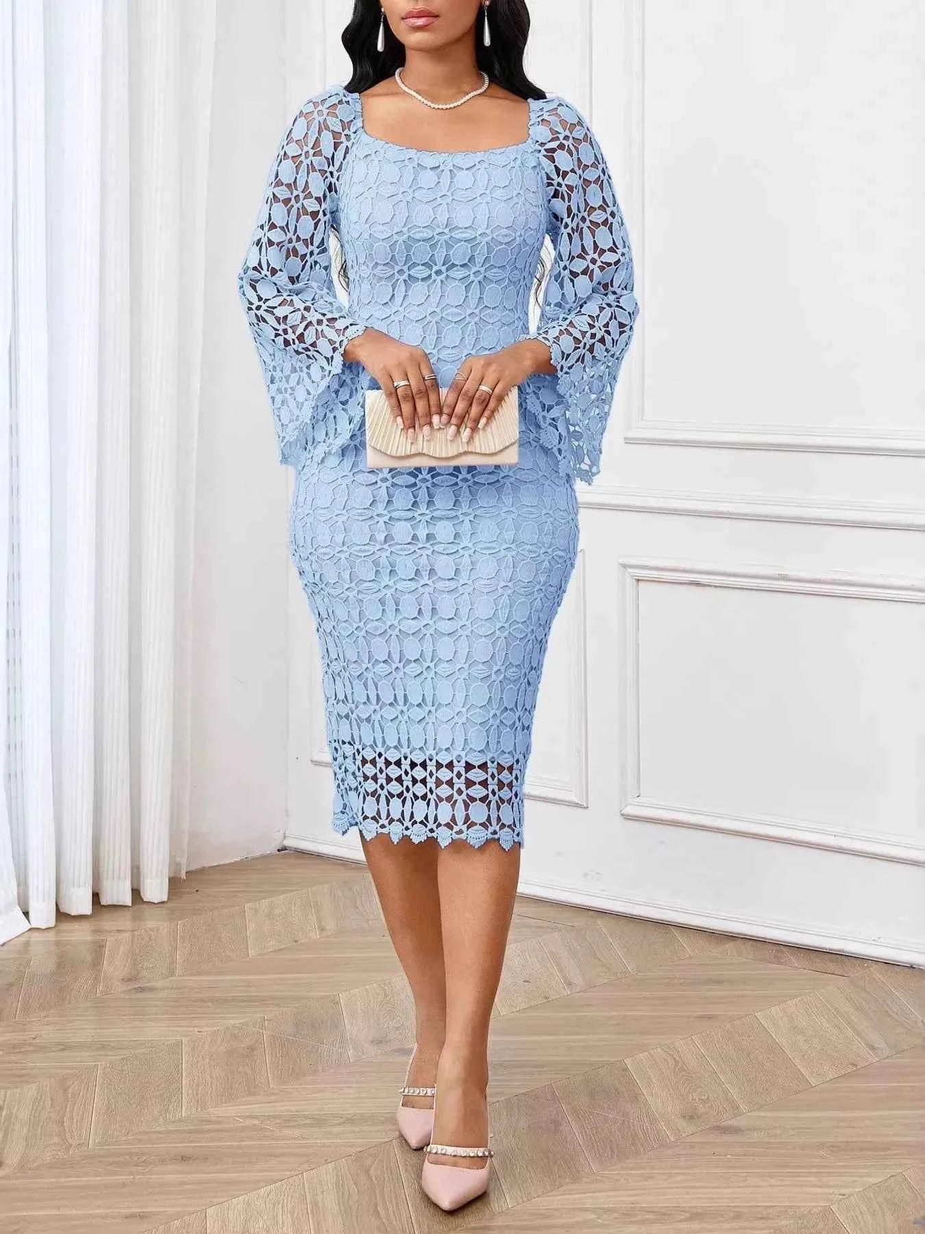 Lace Square Neck Midi Dress
