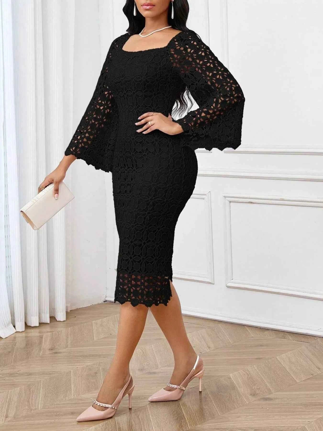 Lace Square Neck Midi Dress