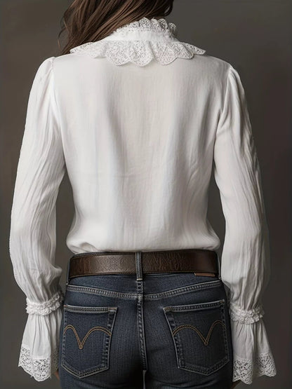 Lace Trim Button Up Shirt