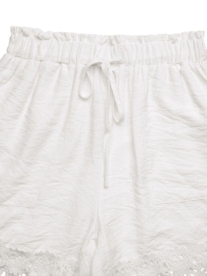Lace Trim Drawstring Waist Shorts