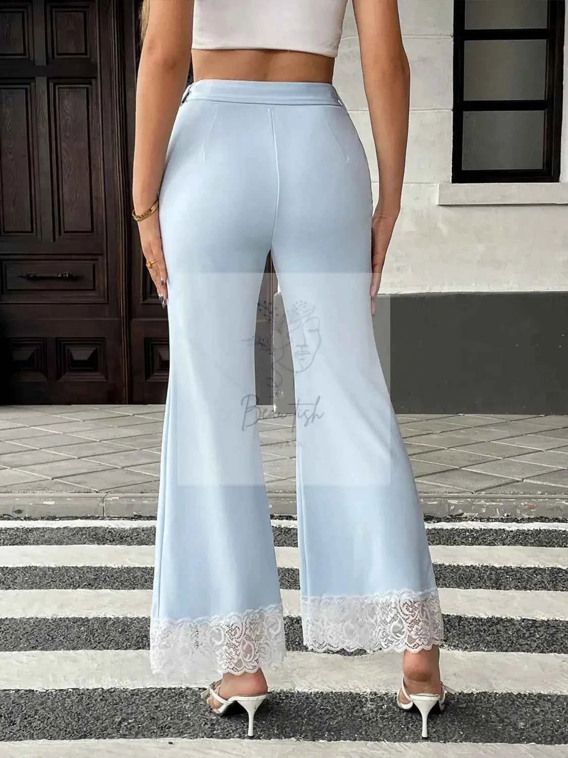 Lace Trim Flare Leg Pants