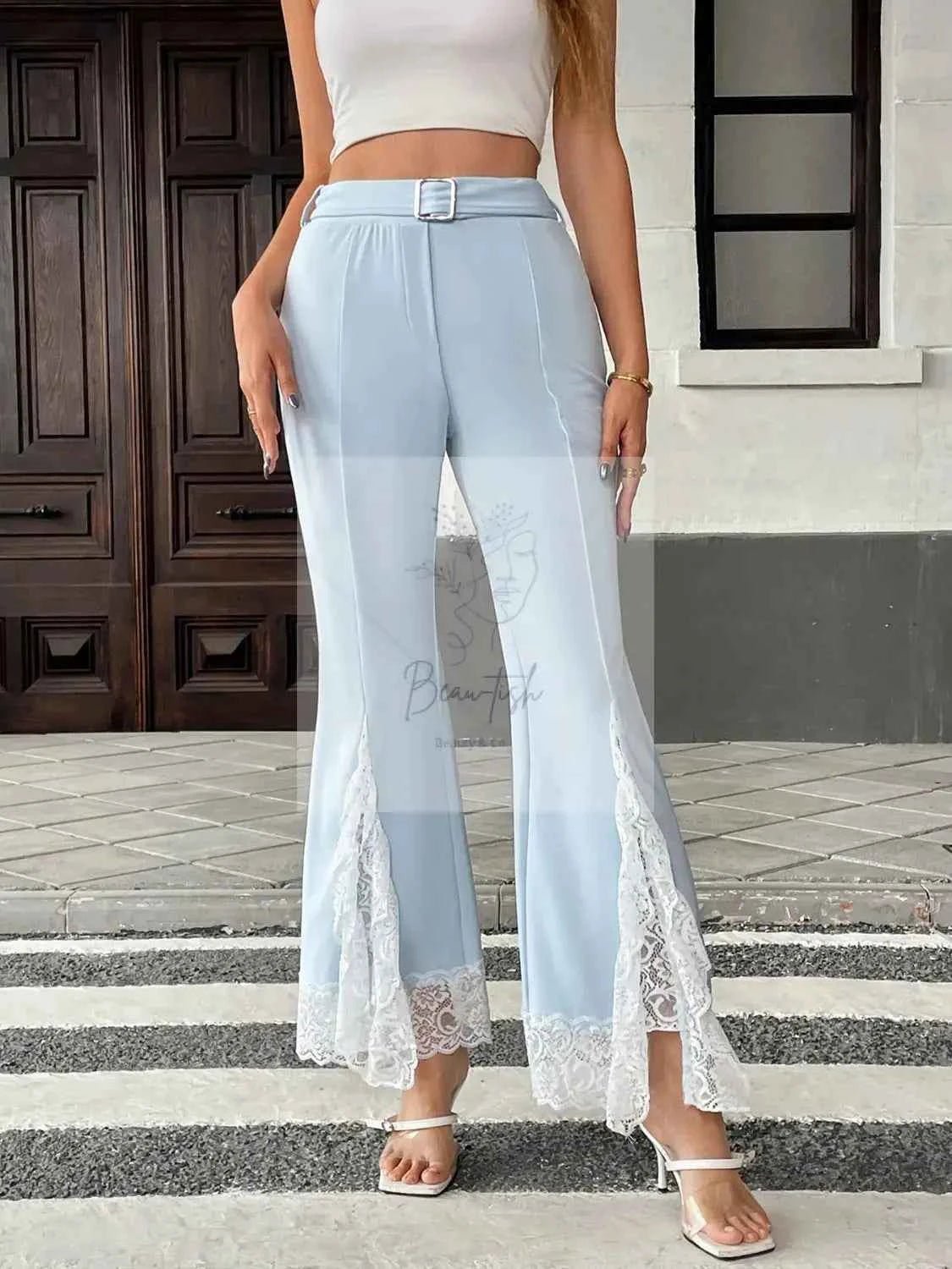 Lace Trim Flare Leg Pants