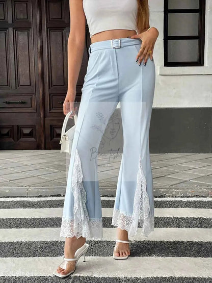 Lace Trim Flare Leg Pants