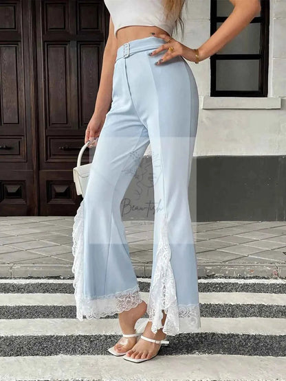 Lace Trim Flare Leg Pants