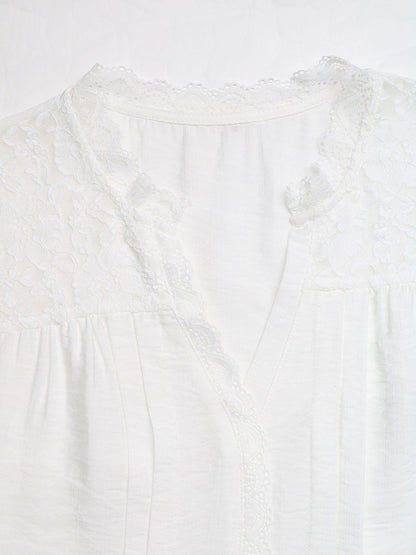 Lace Trim Notched Blouse