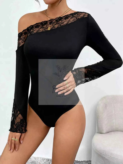 Lace Trim One Shoulder Bodysuit