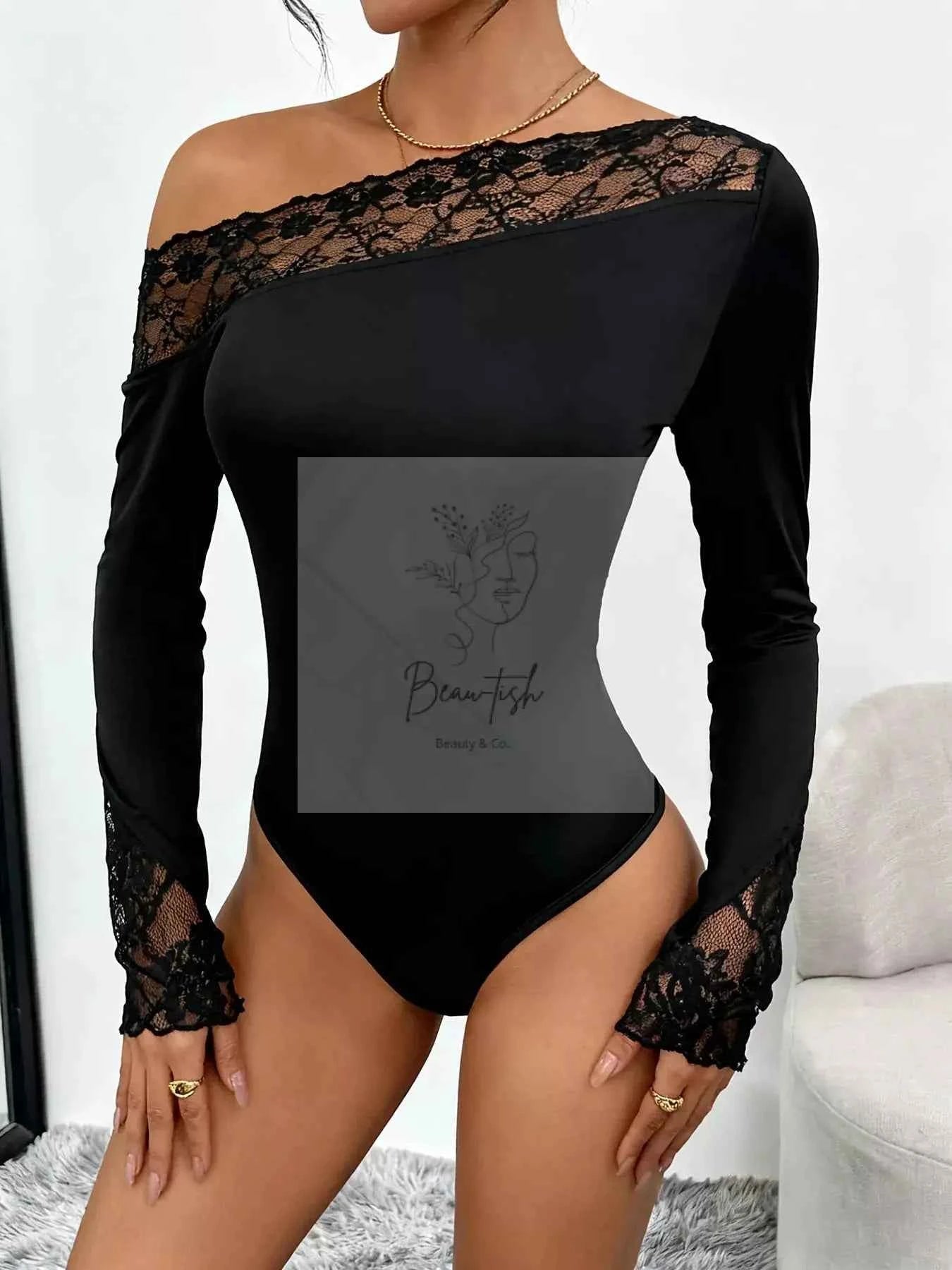 Lace Trim One Shoulder Bodysuit