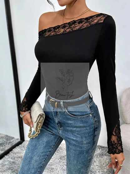 Lace Trim One Shoulder Bodysuit