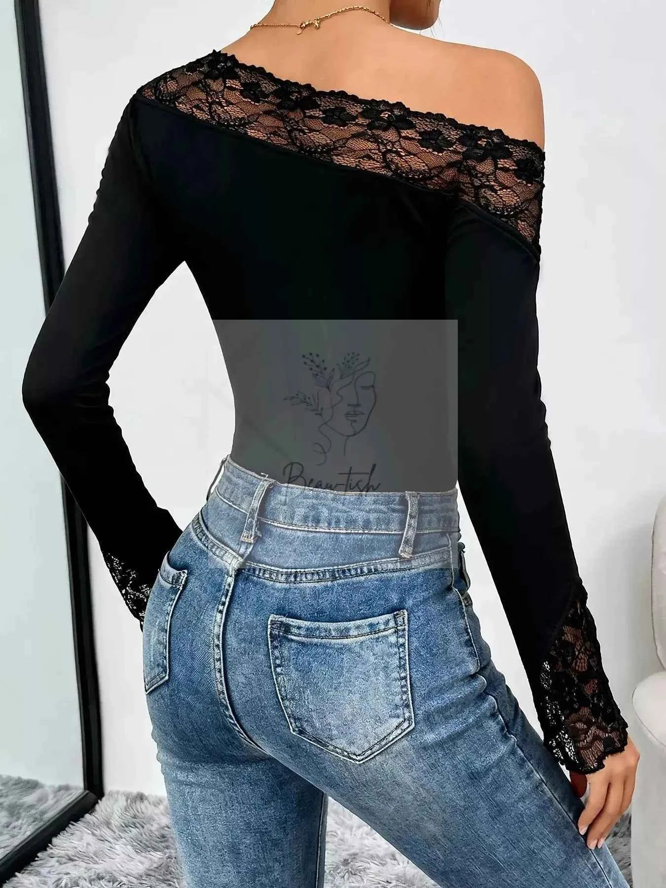 Lace Trim One Shoulder Bodysuit