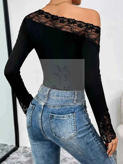 Lace Trim One Shoulder Bodysuit