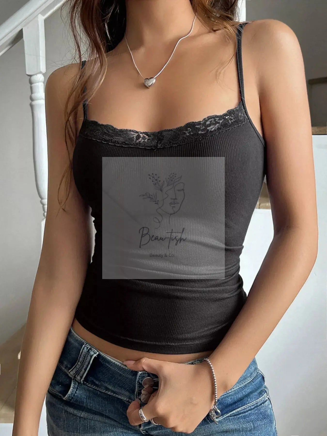 Lace Trim Ribbed Cami Top