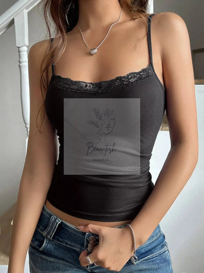 Lace Trim Ribbed Cami Top