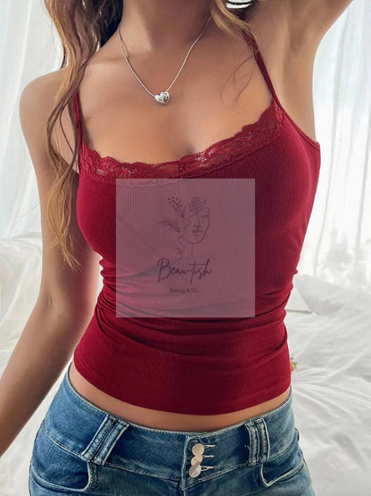 Lace Trim Ribbed Cami Top