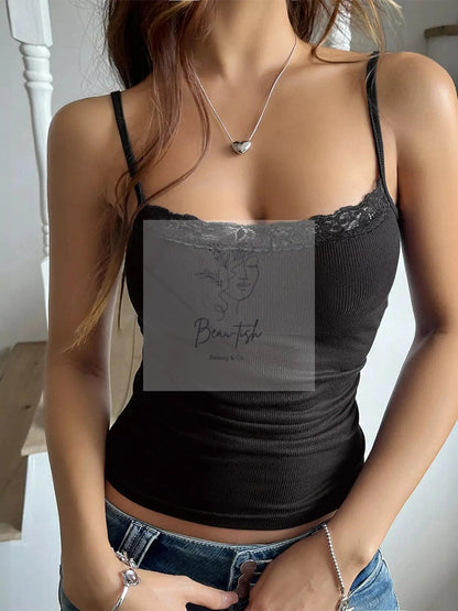 Lace Trim Ribbed Cami Top