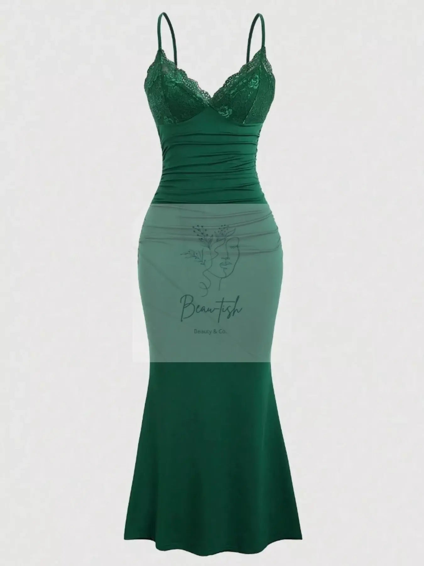 Lace Trim Ruched Mermaid Dress
