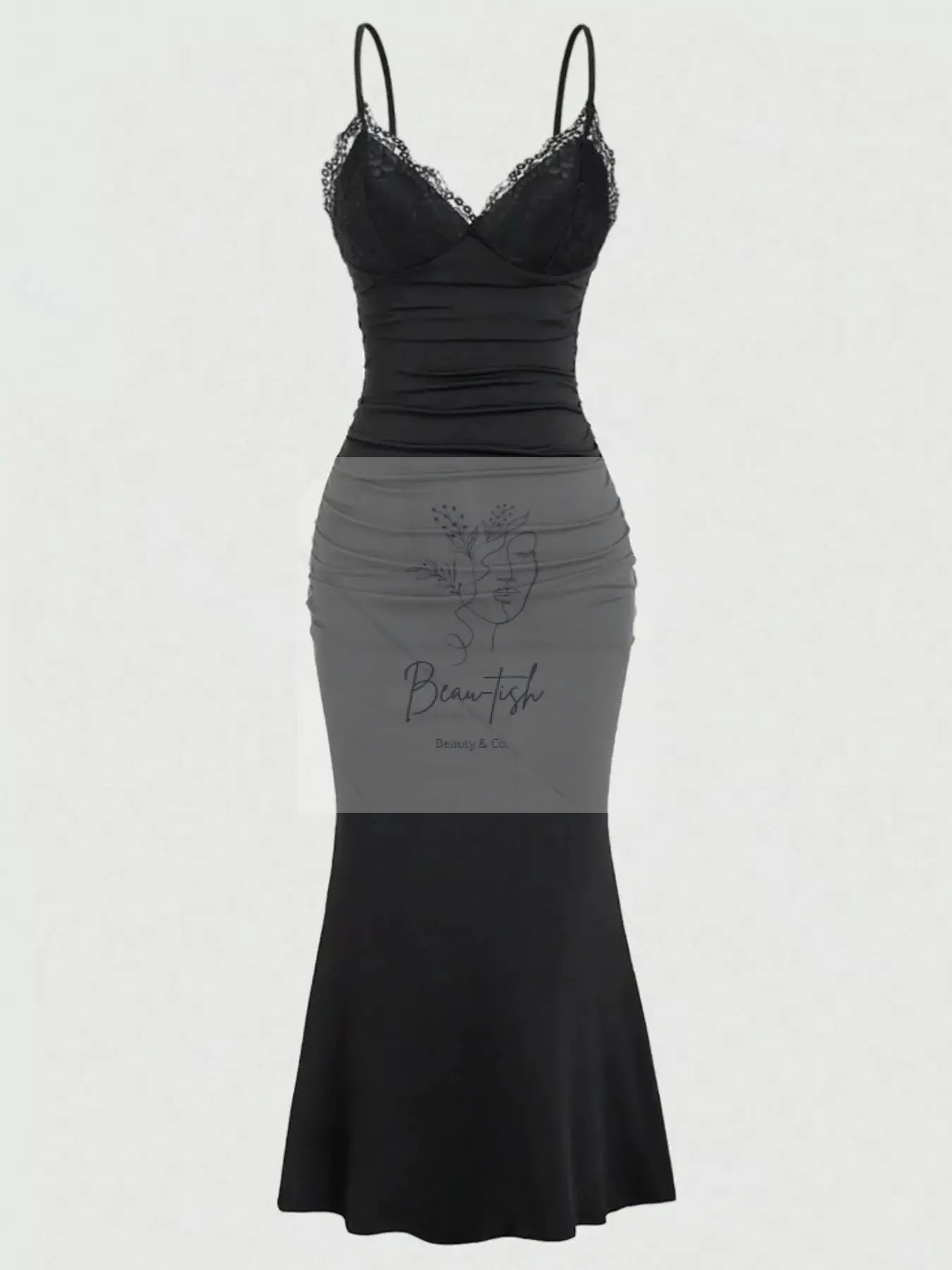 Lace Trim Ruched Mermaid Dress