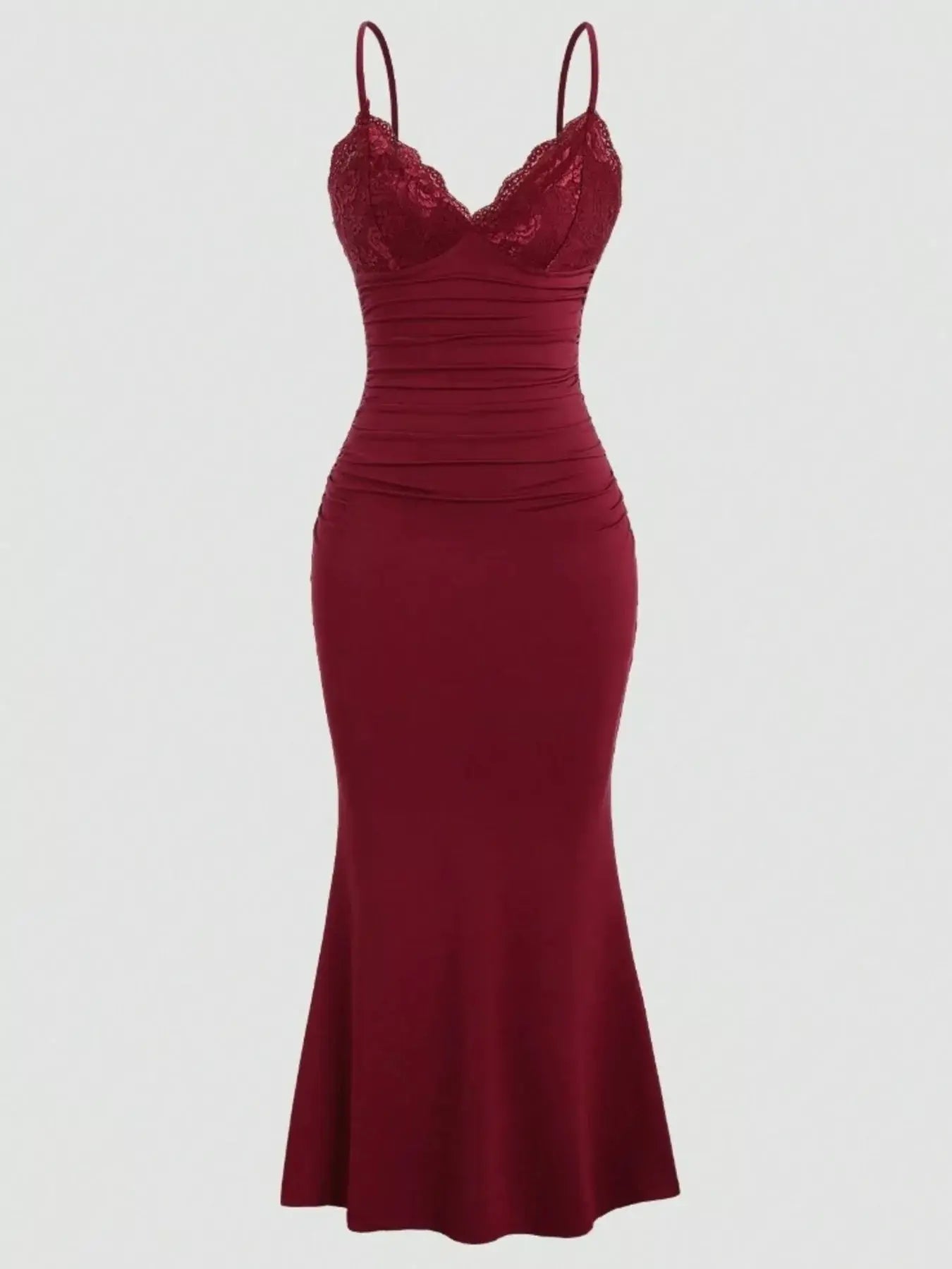 Lace Trim Ruched Mermaid Dress