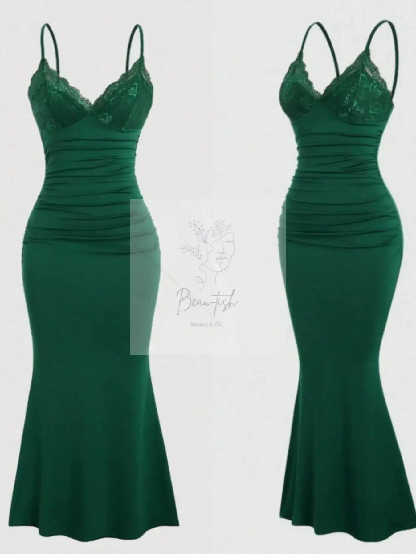 Lace Trim Ruched Mermaid Dress