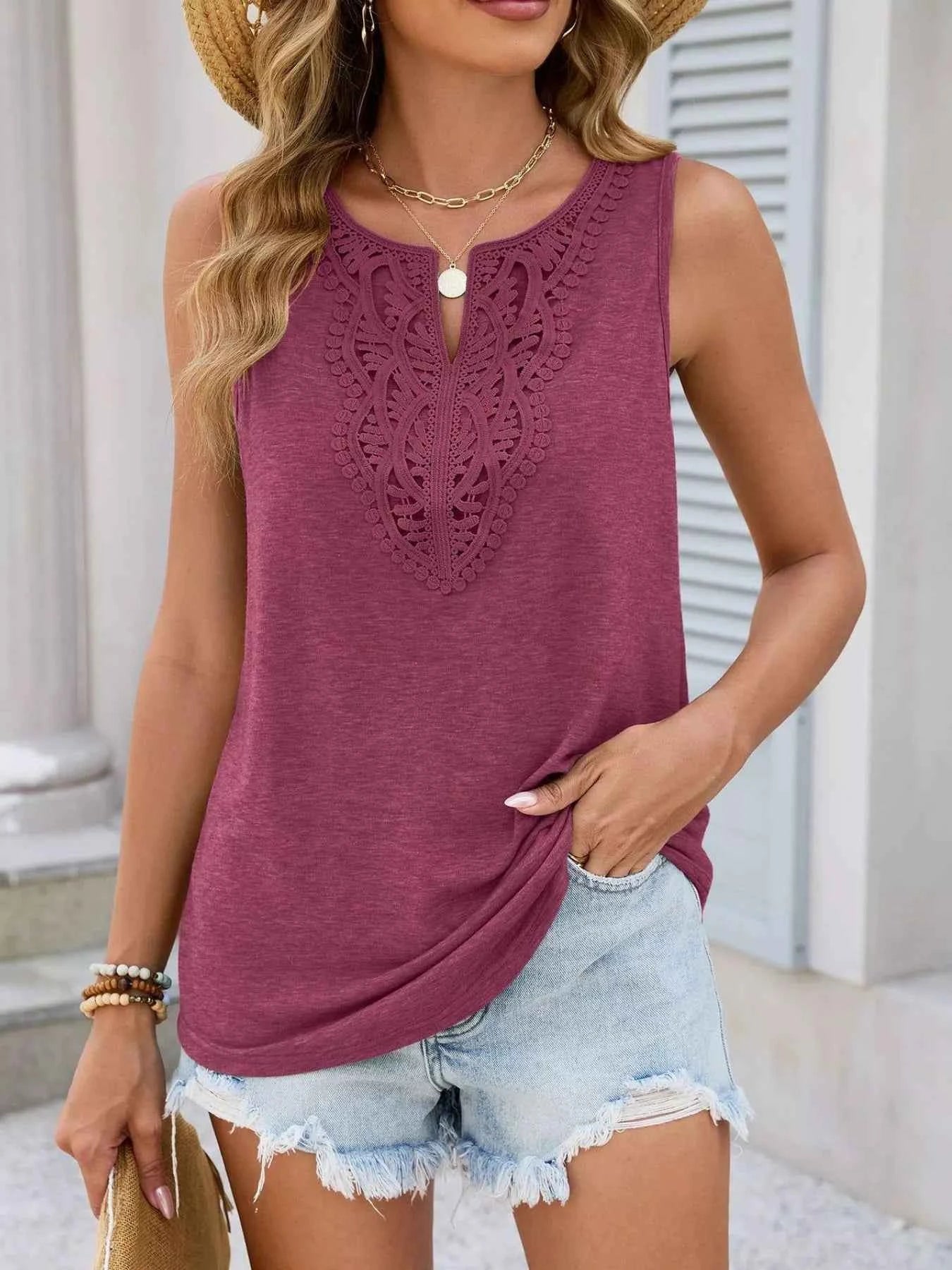 Lace Trim Sleeveless Tank Top
