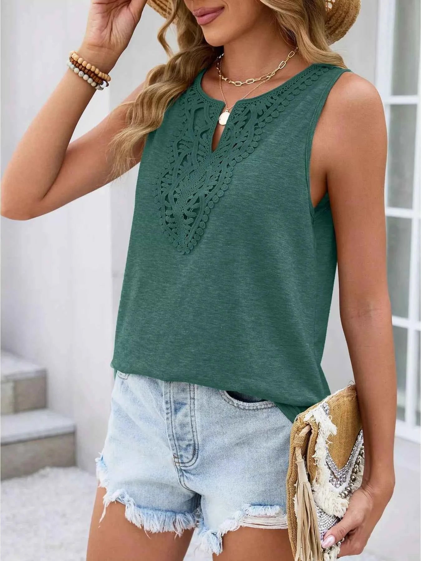 Lace Trim Sleeveless Tank Top