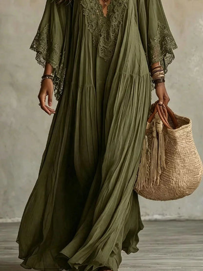 Lace Trim V-Neck Maxi Dress