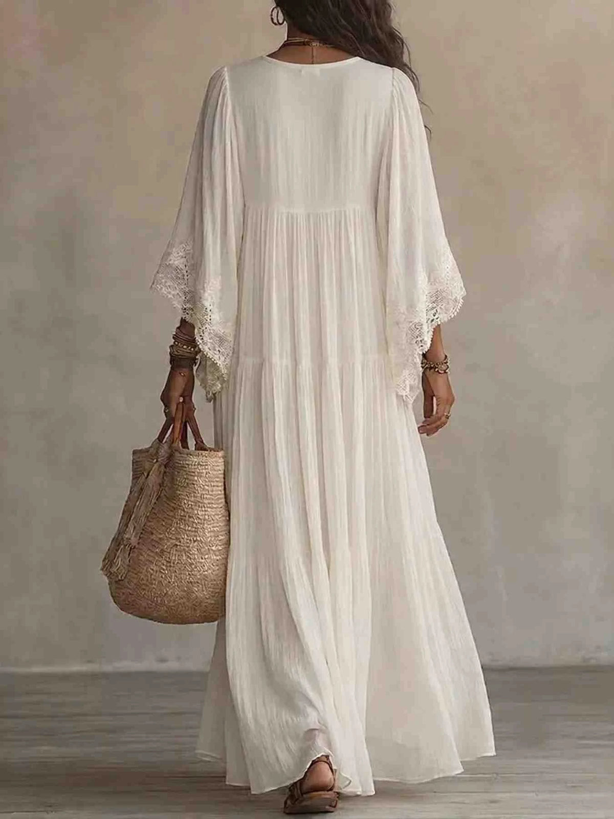 Lace Trim V-Neck Maxi Dress