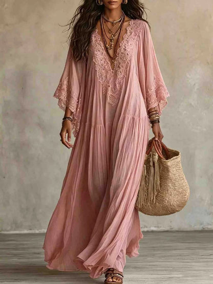 Lace Trim V-Neck Maxi Dress