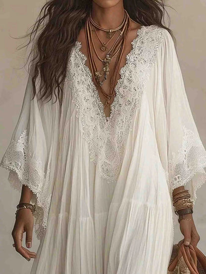 Lace Trim V-Neck Maxi Dress
