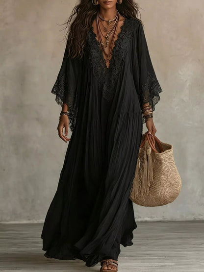 Lace Trim V-Neck Maxi Dress