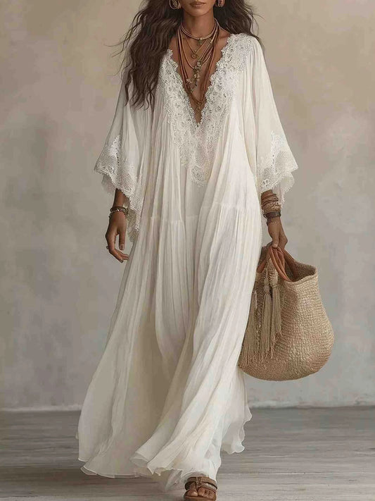 Lace Trim V-Neck Maxi Dress