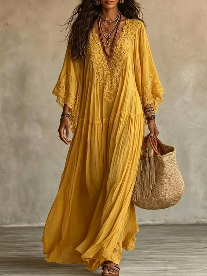 Lace Trim V-Neck Maxi Dress