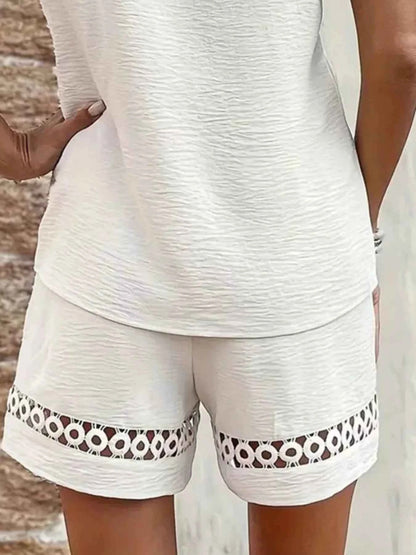 Lace Trim V-Neck Top and Shorts Two-Piece Set