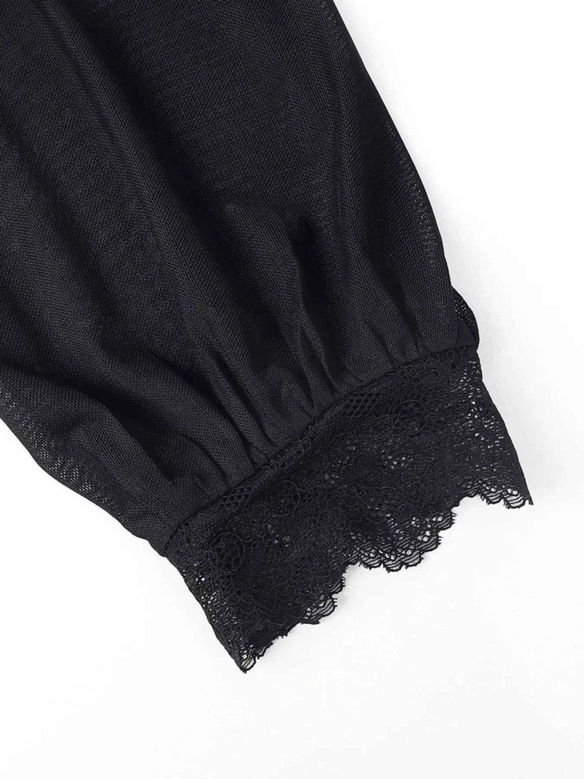 Lace Trim Velvet Sheer Sleeve Blouse