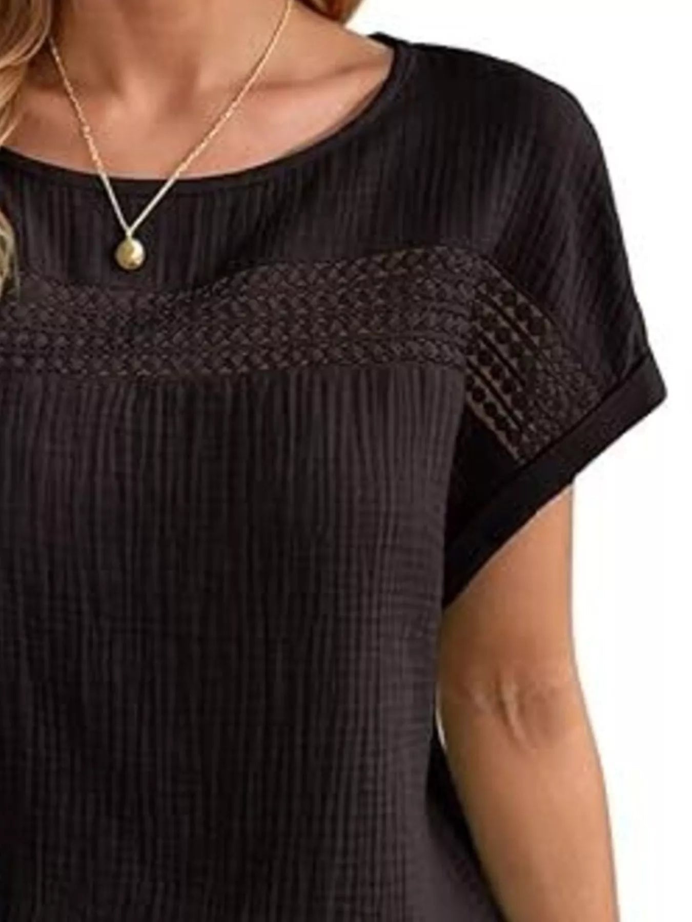 Lace Trimmed Short Sleeve Blouse