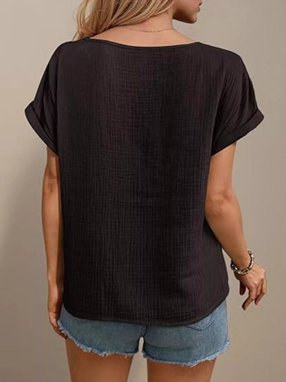 Lace Trimmed Short Sleeve Blouse